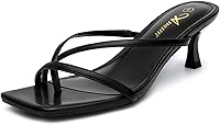 Athlefit Women's Strappy Kitten Heel Flip Flops - Square Open Toe Thong Sandals, Low Heel Party Dress Shoes