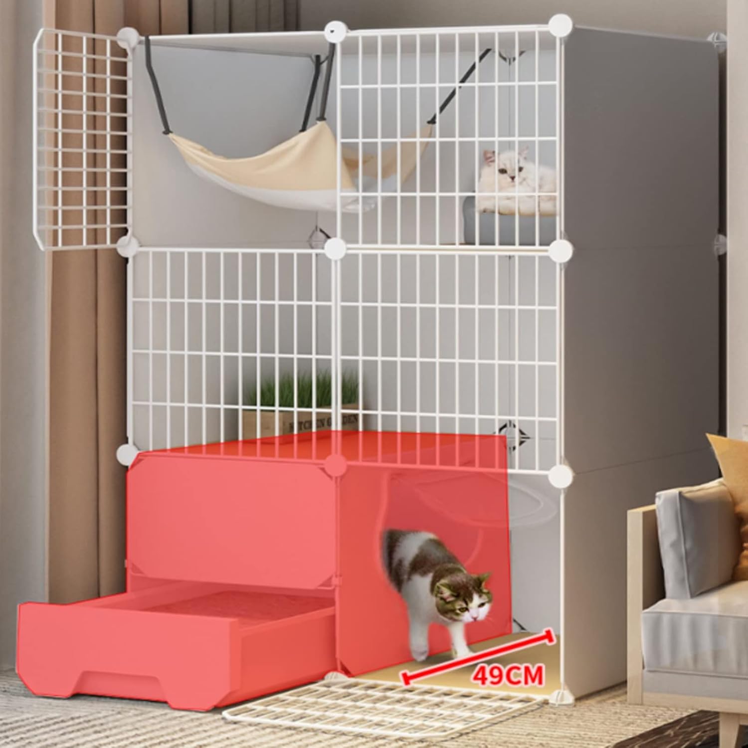 Cat House Cat Cages Indoor Large with Litter Box DIY Cat Playpen Enclosure Detachable Metal Wire Kennel Crate Large Exercise Place Ideal for 1-2 Cats (B 111 * 49 * 73Cm(1))