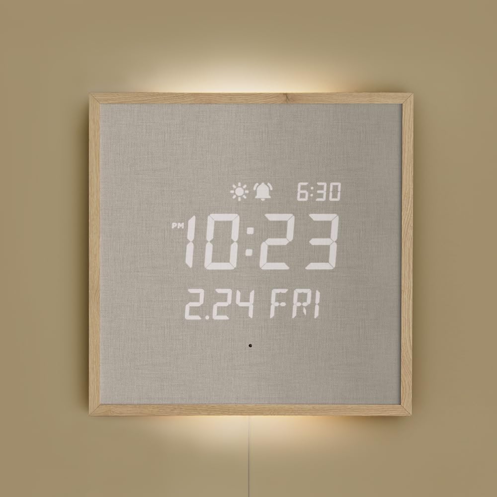 Amazon.co.jp: mooas サペリ無垢材フレーム LED 壁掛け時計、自動明る