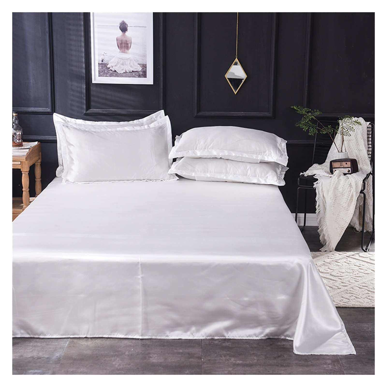 1 Drap De Lit En Soie Pour L'été - Tissu Glacé Et Frais En Satin Lisse Pour Lit Double (sans Taie D'oreiller) (Dousha, 250 X 230 Cm