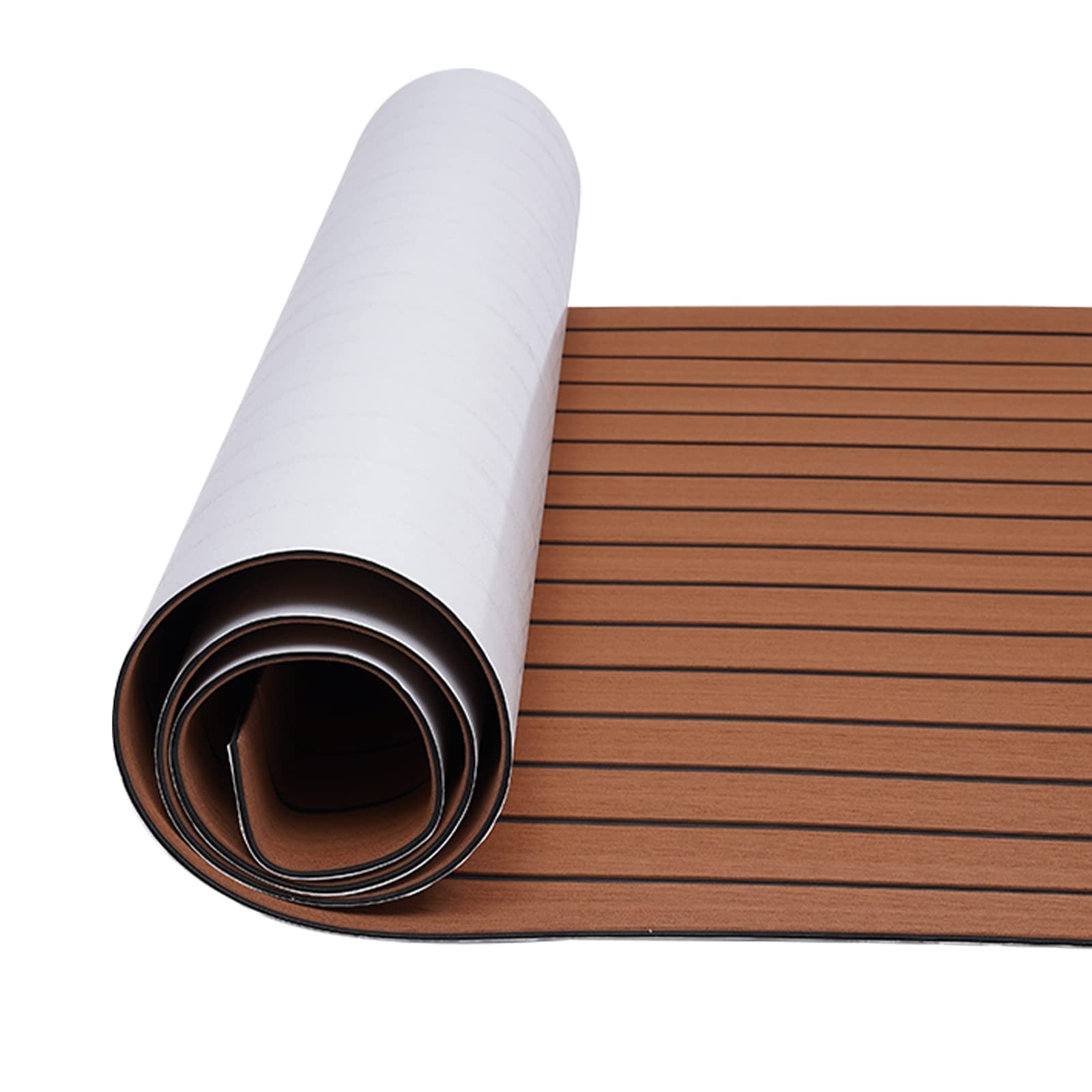 Tappetino in schiuma per yacht e barche, tappetino in schiuma BoatFloor Decking Pad in legno di teak antiscivolo, autoadesivo, in EVA, teak EVA, 269 x 89 cm, marrone con strisce nere