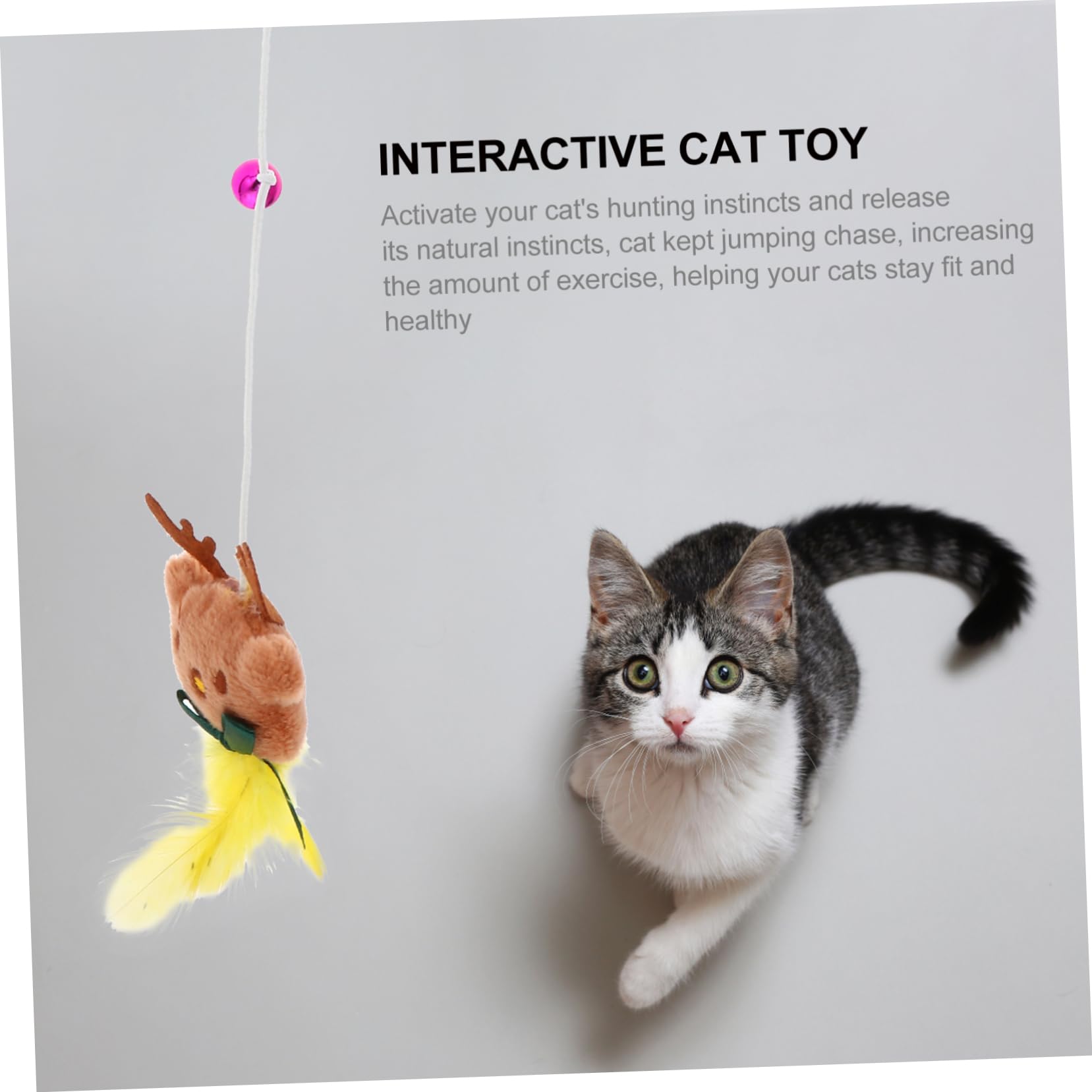 Happyyami 15pezzi Giocattolo Interattivo per Gatti con Piume e Campanelli di Stick per Gatti per Gioco e La Curiosità Durante Natale