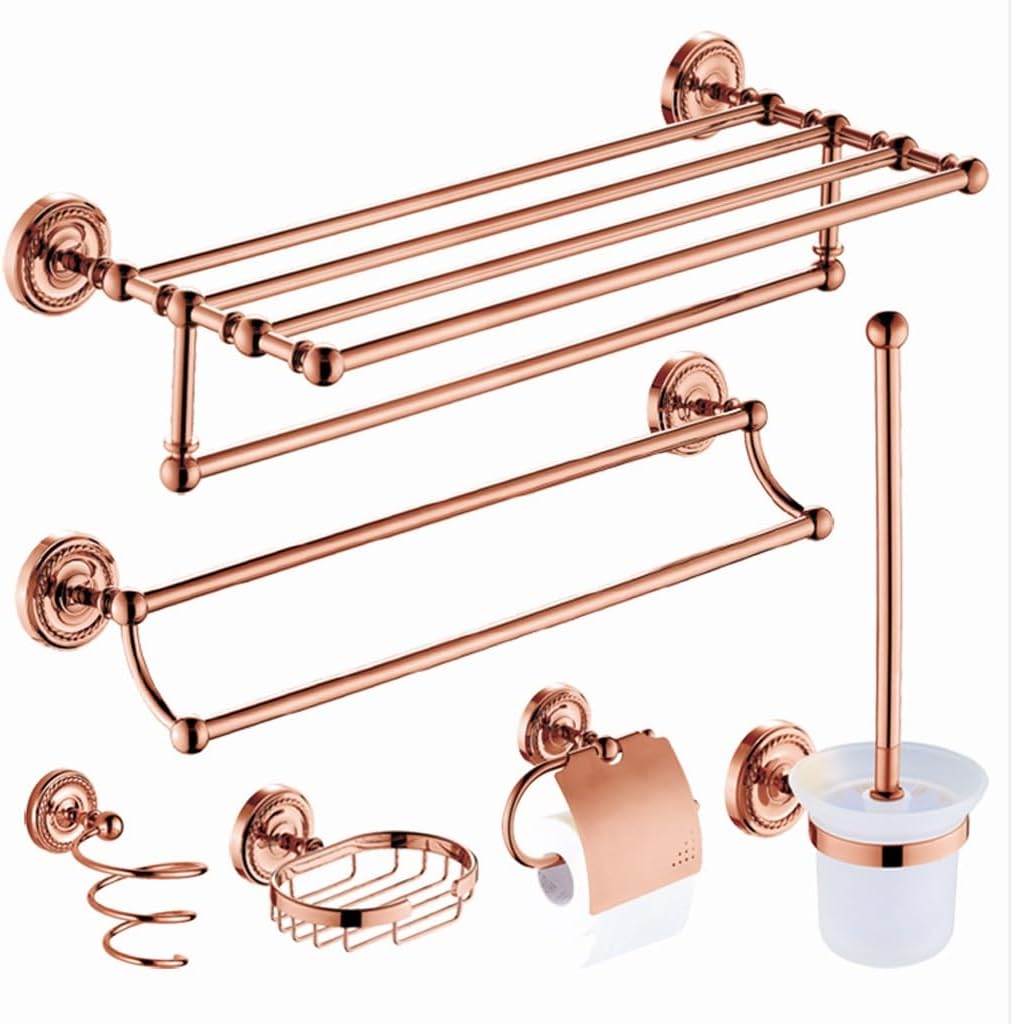 FMURY All Copper Rose Gold Towel Holder Set, Hardware Bathroom Pendant