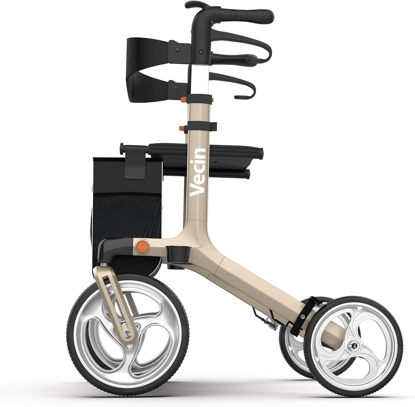 Folding Rollator Walker with Seat & Bag, Height Adjustable & Mobility Lightweight Rolling Adult Walker for Elderly & Senior