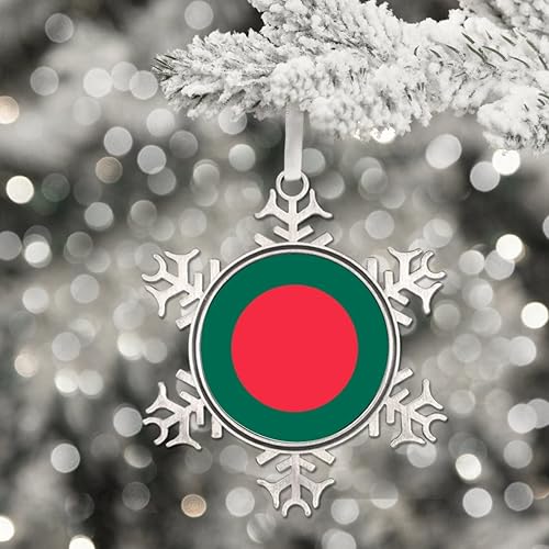 Miniatura 3 de Adornos metálicos de copo de nieve con bandera de Bangladesh, adorno de Navidad, recuerdo, regalo, adornos colgantes para decoración de árbol de