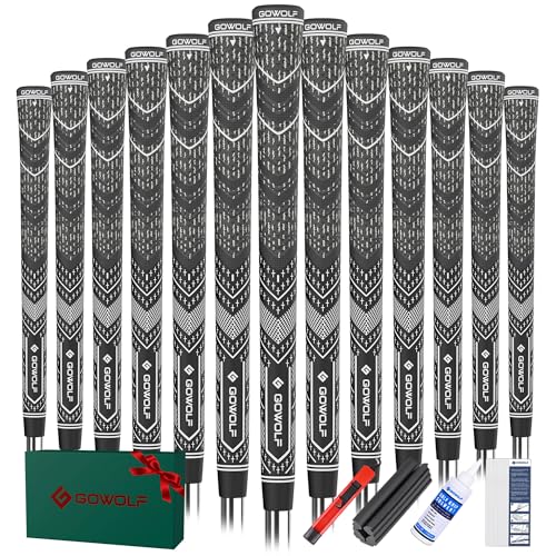 Gowolf Golf Grip Cord Rubber Multi-compound Golf Driver Irons Club Choose 13 Grips with 15pcs Tapes Or Full Kit choose one (Black+white （13 grips with kit）, Midsize)