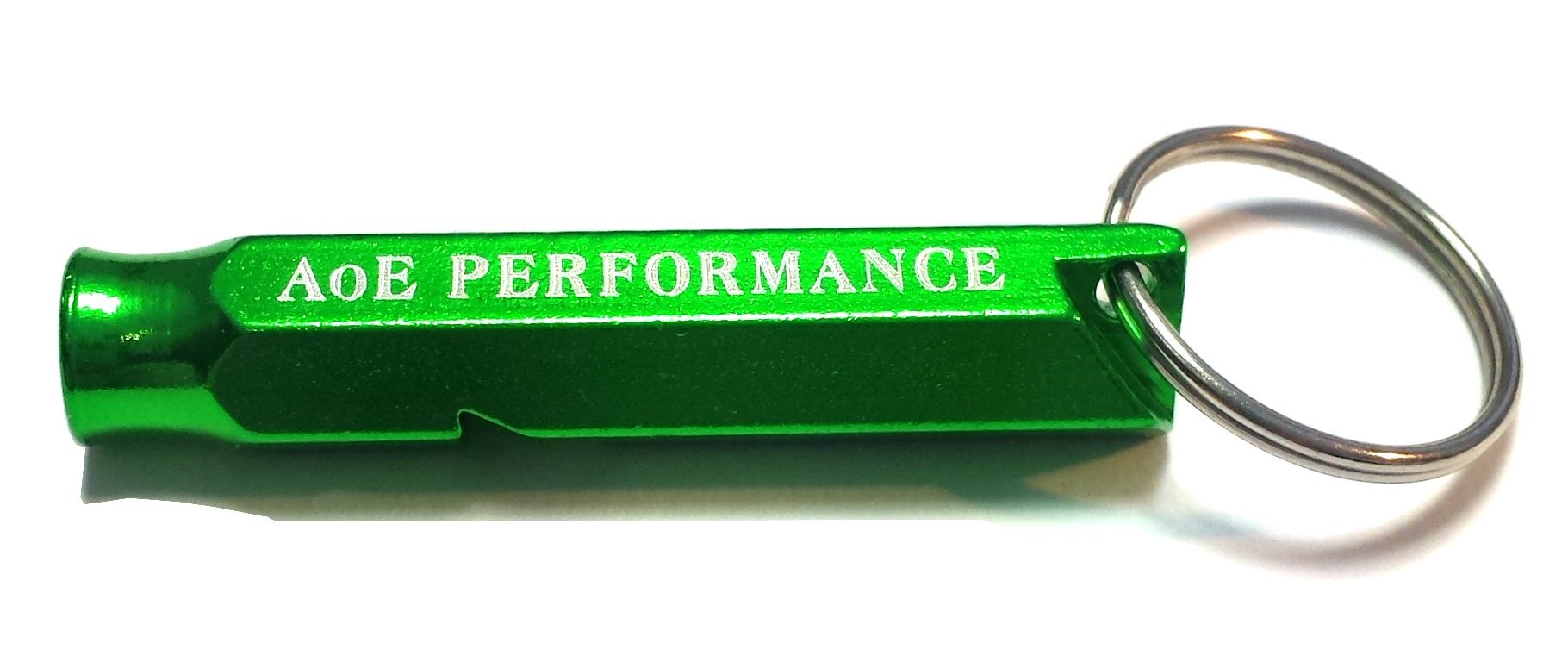 AoE Performance Mini Green Aluminium Loud Safety Survival Whistle Keyring Keychain
