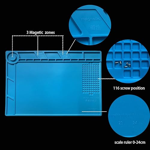 Miniatura 3 de Alfombrilla de soldadura magnética de silicona de 13.8 x 9.8 pulgadas, almohadilla de trabajo de reparación para banco de trabajo de hierro de
