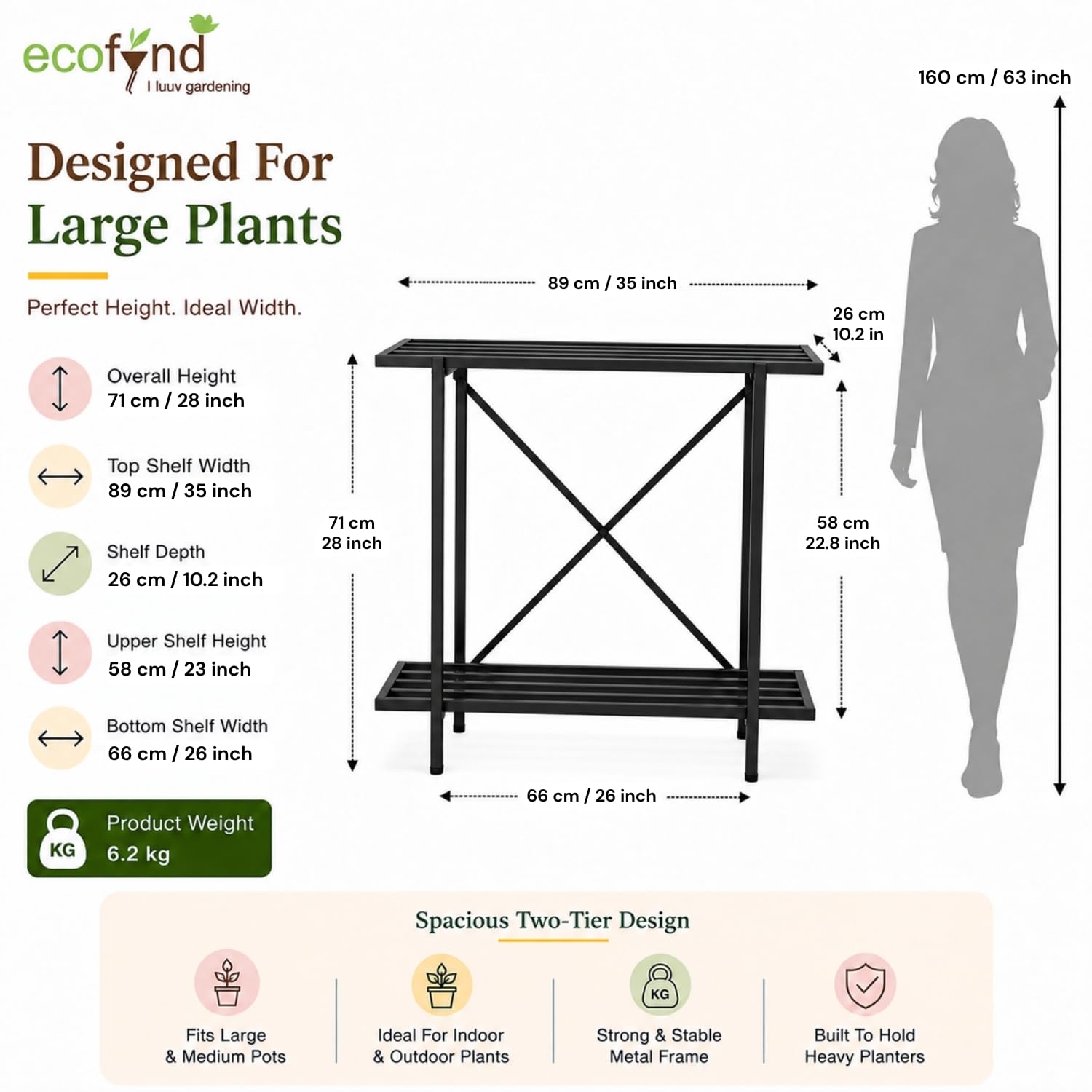 Adam Plant Stand - 2 Tier Iron Flower Pot Stand -2