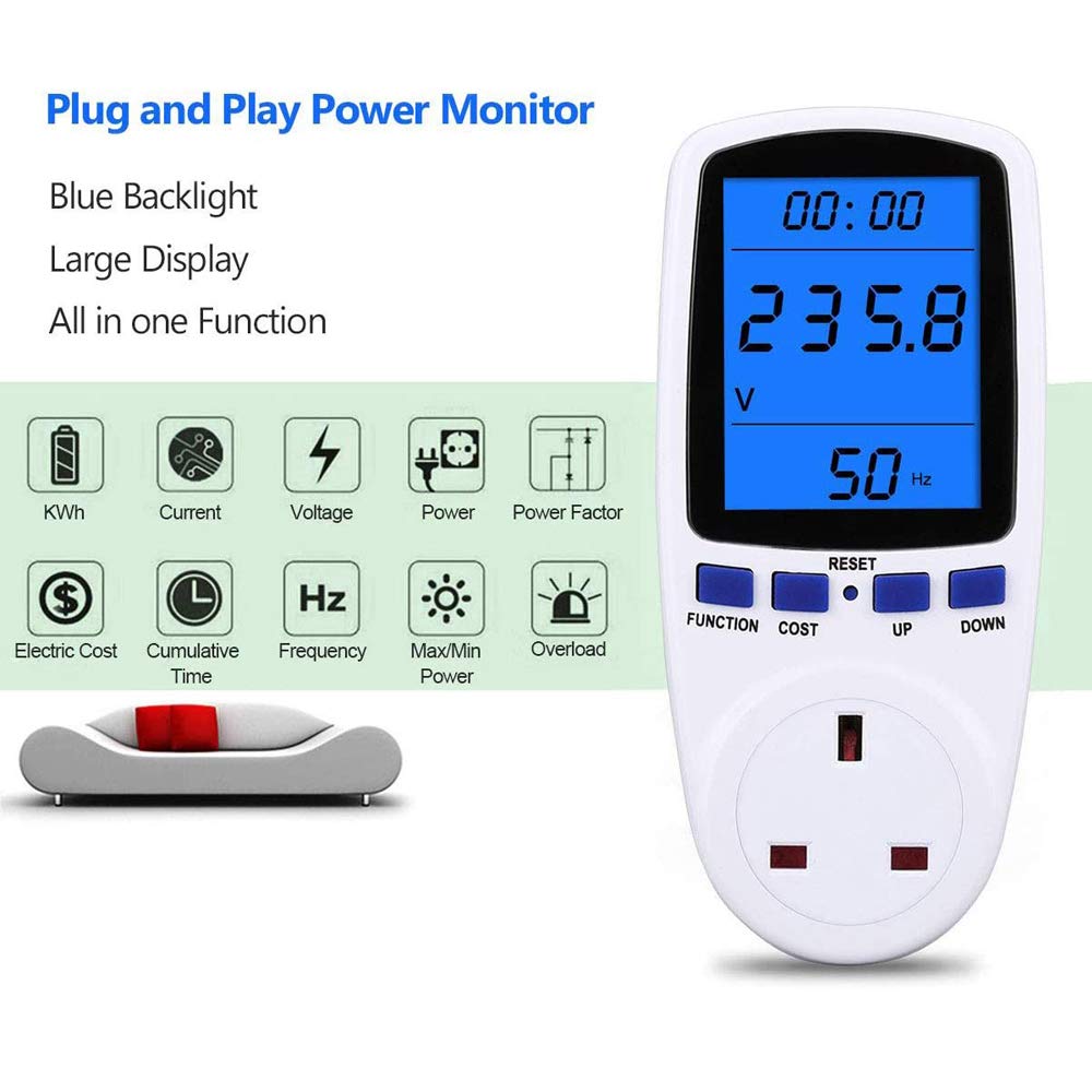 Buy Power Meter Plug Energy Monitor Watt Meter Backlight LCD Display