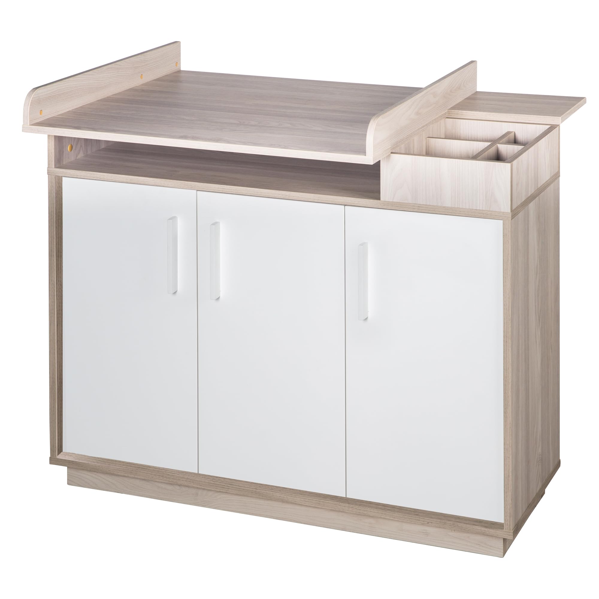 roba Chambre Bébé Complète Olaf - Lit Évolutif 70 x 140 cm + Commode à Langer + Armoire à 3 Portes - Blanc / Décor Bois