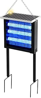 Qualirey 1 Pcs Solar Bug Zapper, 3000v Outdoor Waterproof Mosquito Zapper | Rechargeable Electric Mosquito Killer with Grounding Bracket, Hangable Fly Insect Trap for Patio Garden Backyard Camping