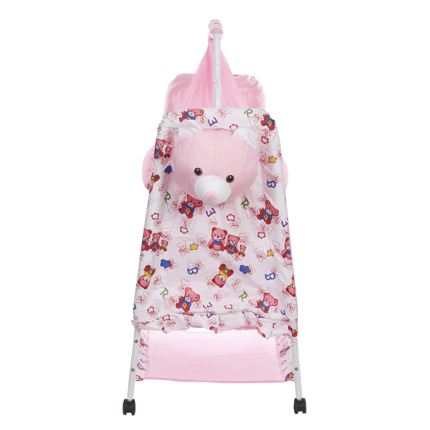 NHR Cozy New Born Baby Cradle, Baby Swing, Baby Jhula, Baby Palna, Baby Bedding, Baby Bed, Crib, Bassinet with Mattress, Pillow, Mosquito Net for (0-9 Months | Pink) - Cotton 2