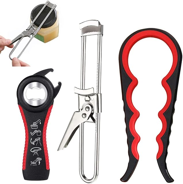 3pcs Bottle Opener Multi-Function 5-in-1 Bottle Can and Jar Grip Opener Jar Can Opener Jar Opener Grip Lid Twist Gripper Adjustable Labor-Saving Can Opener Gadget Easily Opens Jar and Bottle Lids