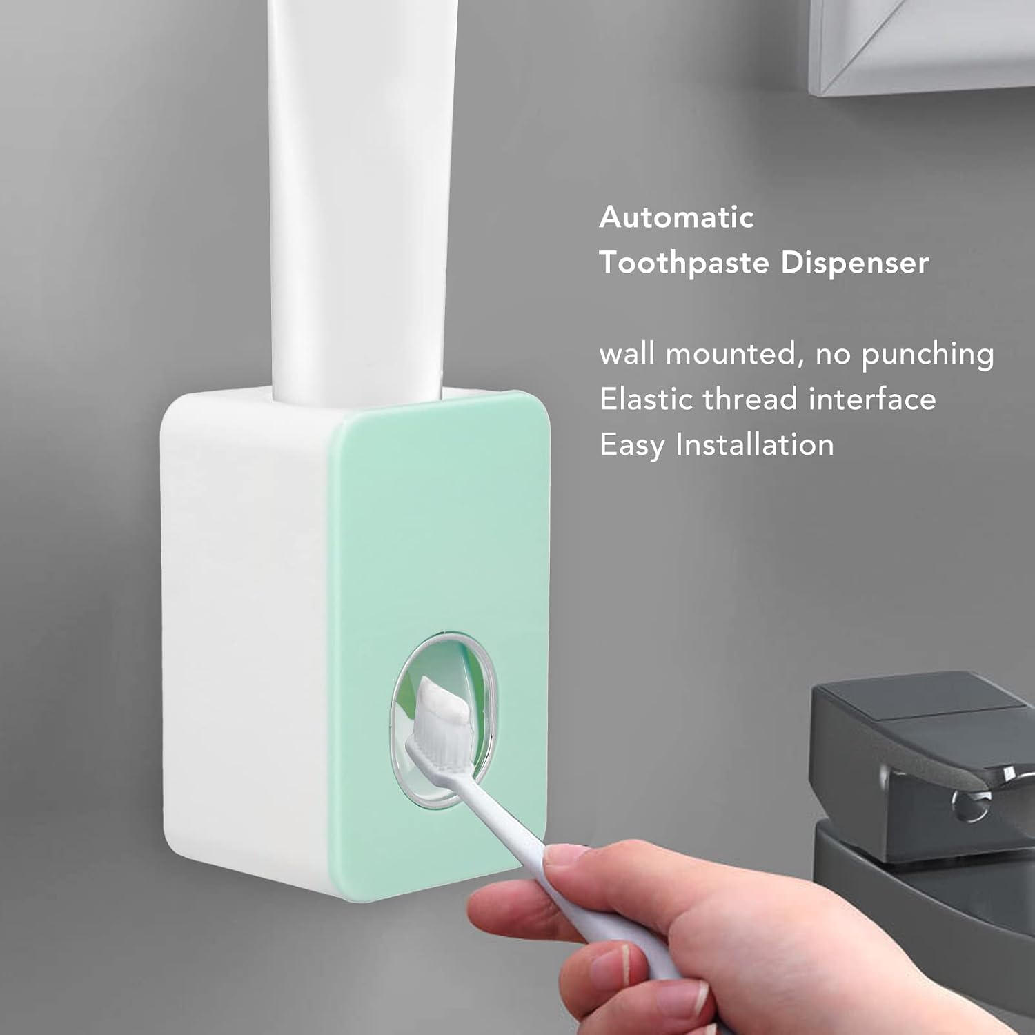 Automatic Toothpaste Dispenser, Wall Mounted Easy Install Toothpaste Squeezer for Kids Family Bathroom Green ABS