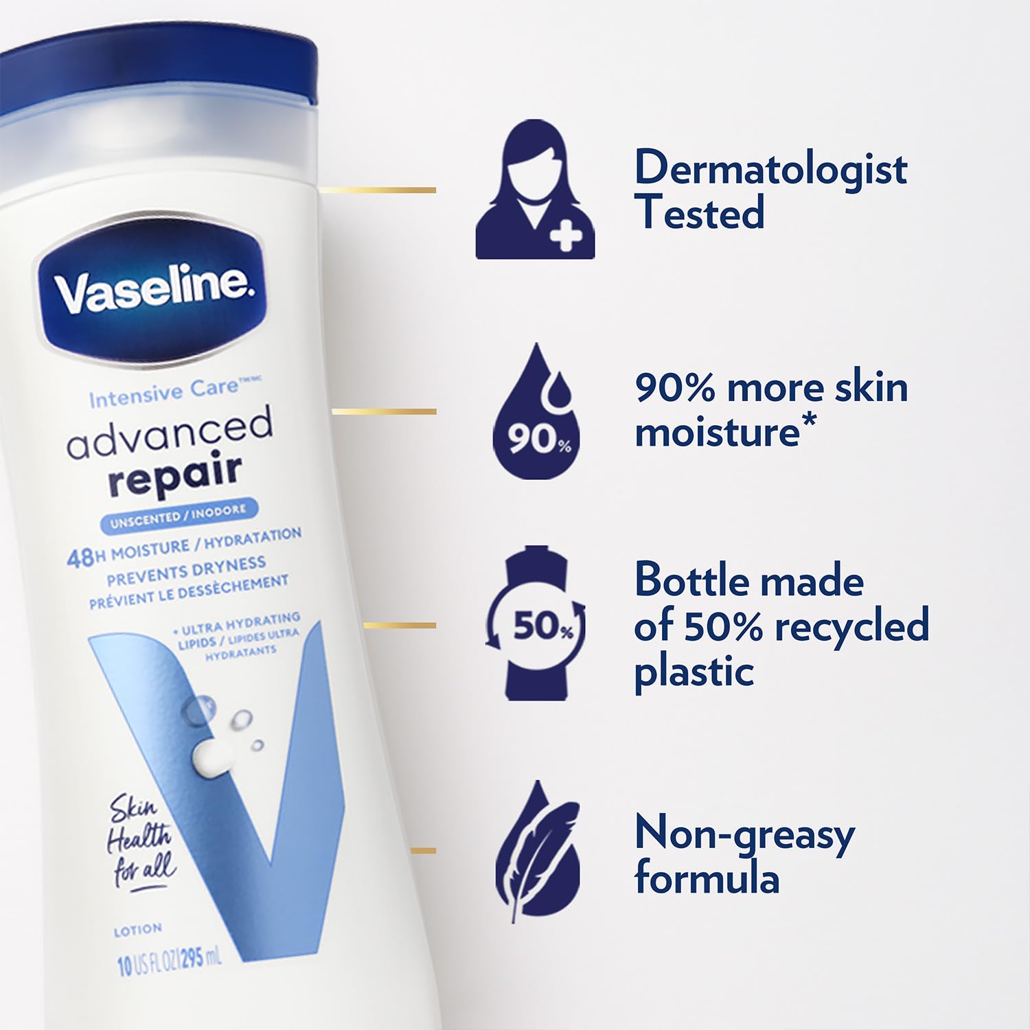 Vaseline Intensive Care Advanced Repair Fragrance Free Body Lotion 2-Pack 10 oz each - Image 4