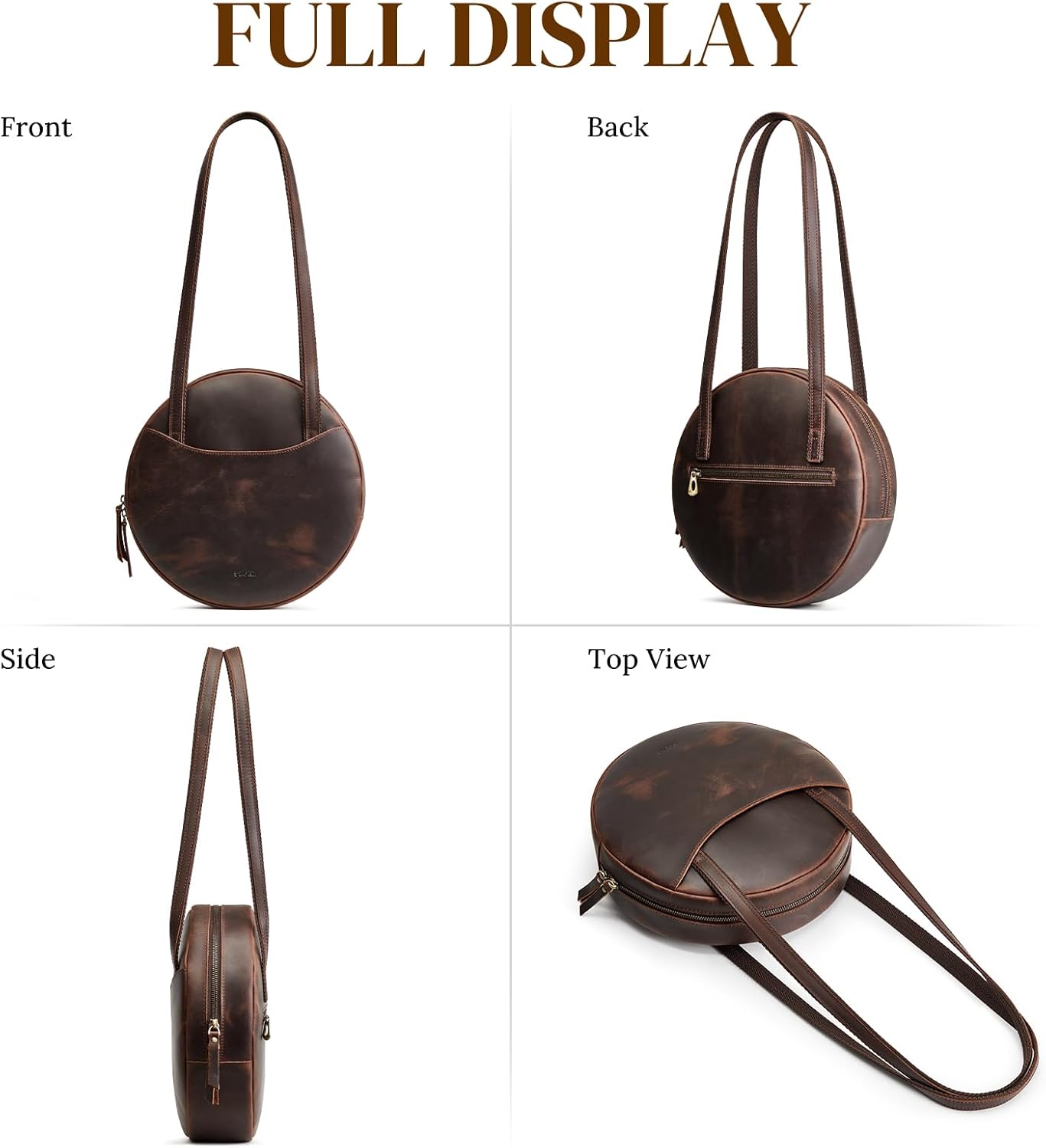 S-ZONE Large Leather Shoulder Bags for Women Circle Trendy Bag Round Purses Designer Handbag - Image 6