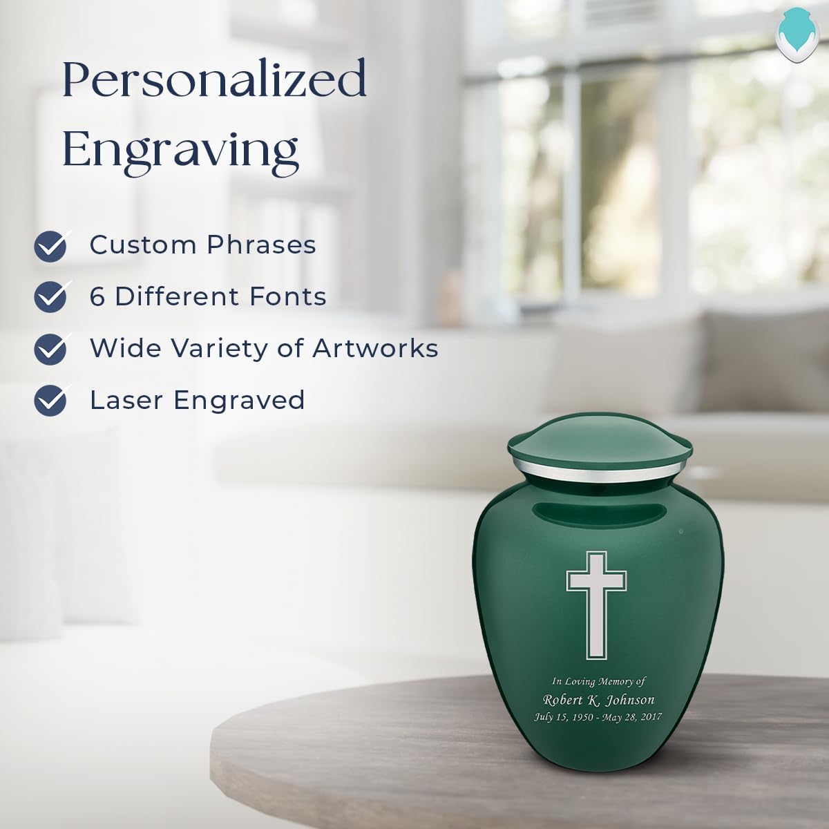 Geturns - Small Personalized Simple Cross Cremation Urns for Human Ashes I Green Funeral Urn for Women and Men I Holds up to 44 Cubic Inches
