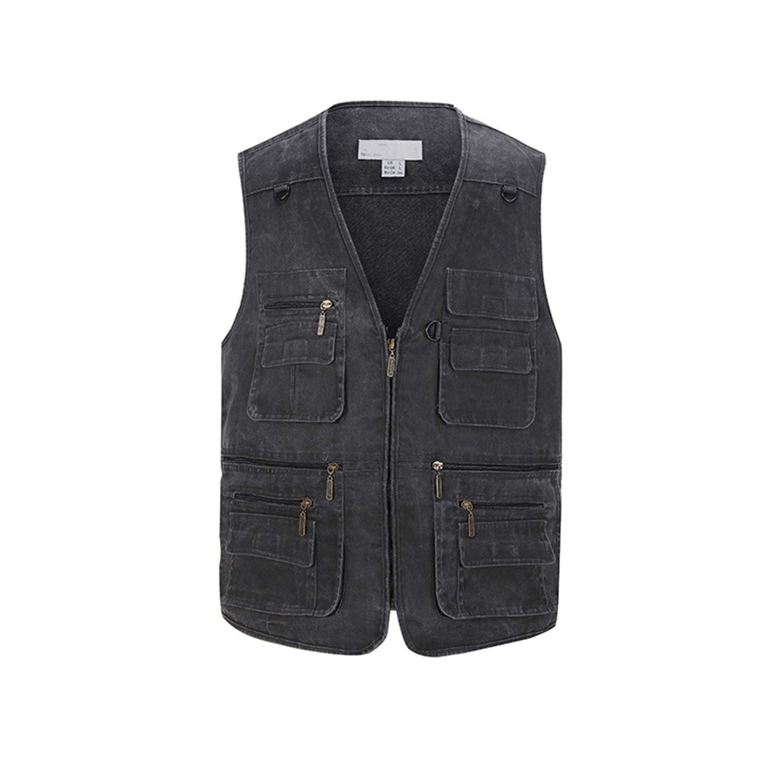 Herren Fotografie Gilet, Angelweste Denim, Multi Pocket Weste Multi Pocket Weste Outdoor Angeln Oberbekleidung äRmellose Reisefotografie,Dark Gray,XL