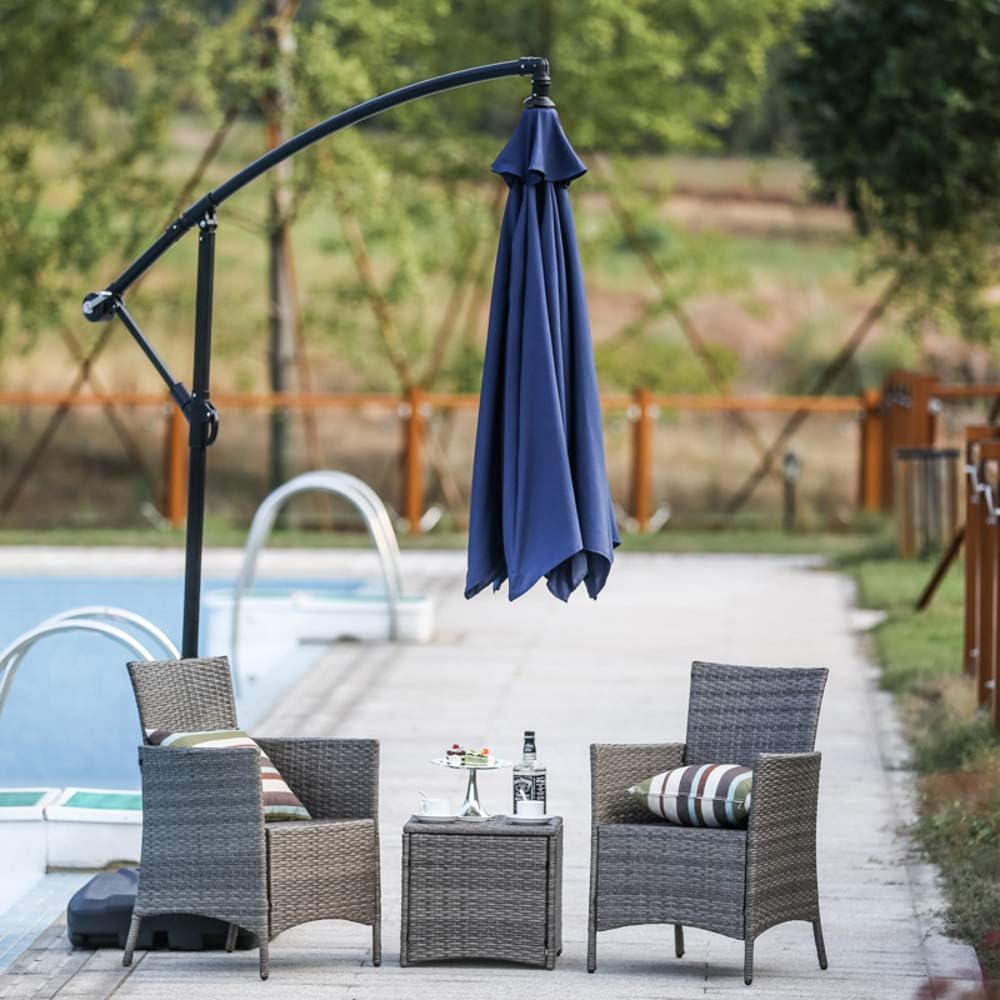 PatioFestival 10 Ft Cantilever Aluminum Offset Hanging Garden Patio Umbrella,Large Outdoor Umbrella with Crank for Market,Camping,Swimming Pool (BLUE)