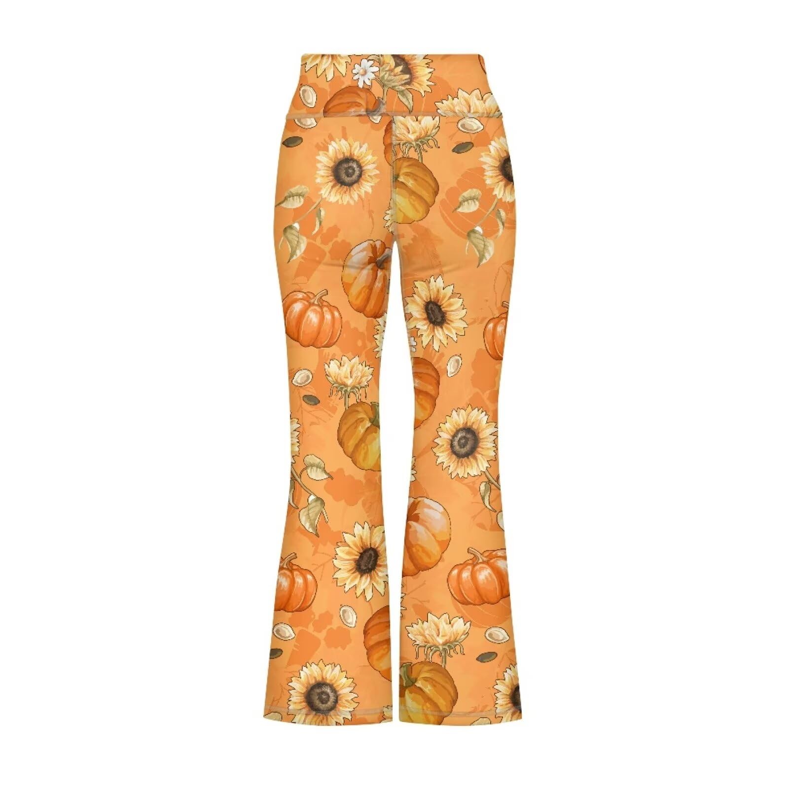 Yruonazao Pumpkin Floral Pants for Girls Yoga Pants Size 7-8 Bell Bottom Pants High Waisted Yoga Bootcut Pants Full Length Bell Bottoms for Yoga,Pilates,Workouts,Running,Cycling