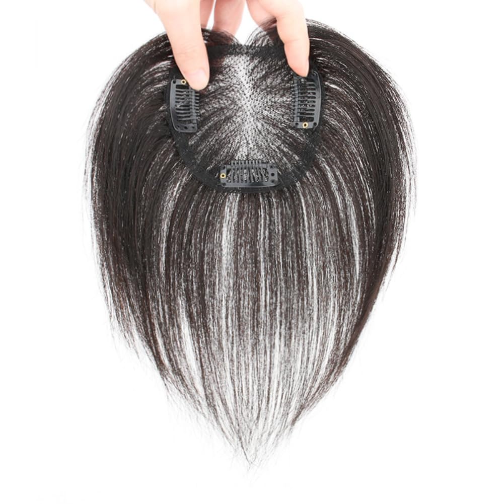 3.5x3.5inch Swiss Net Clip in Toppers Straight Human Hair Wiglet Hairpiece for Women Thin Hair (Mocha brown,15cm)