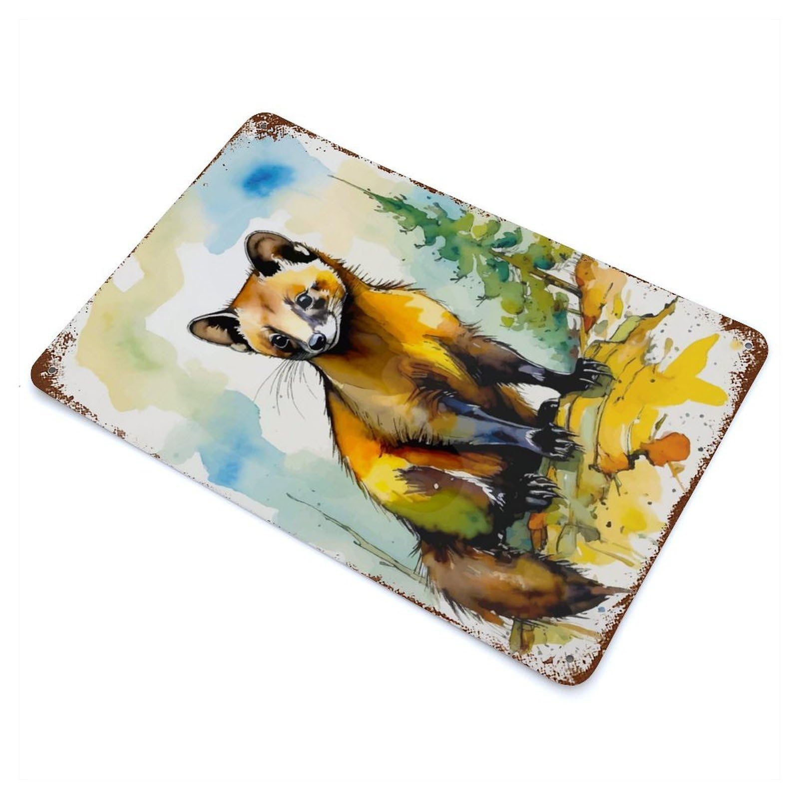 Watercolor Pine Marten Rusty Metal Tin Sign 11.8"x7.9", for Shed, Workshop And Garage Wall Decor, Novelty Wall Decor