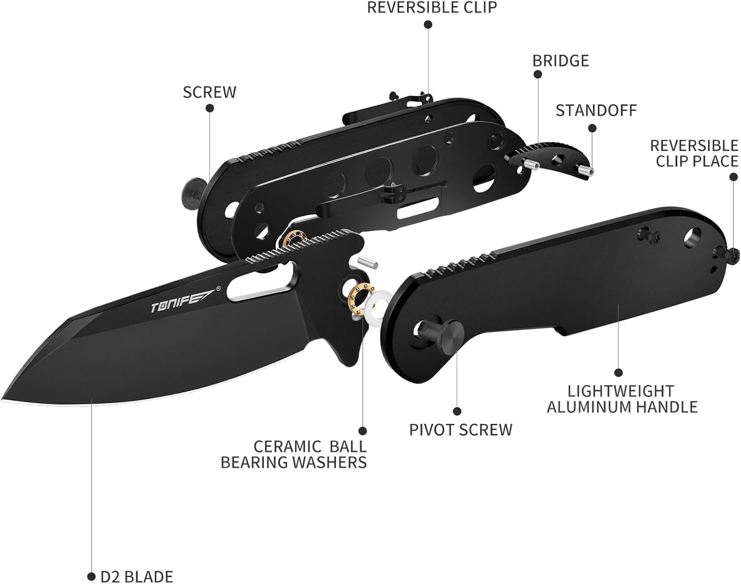 TONIFE Galaxy Mini Folding Knife with D2 Steel Blade and Aluminum Handle, EDC Pocket Tool for Camping, Hiking, and Survival (Black Titanium)