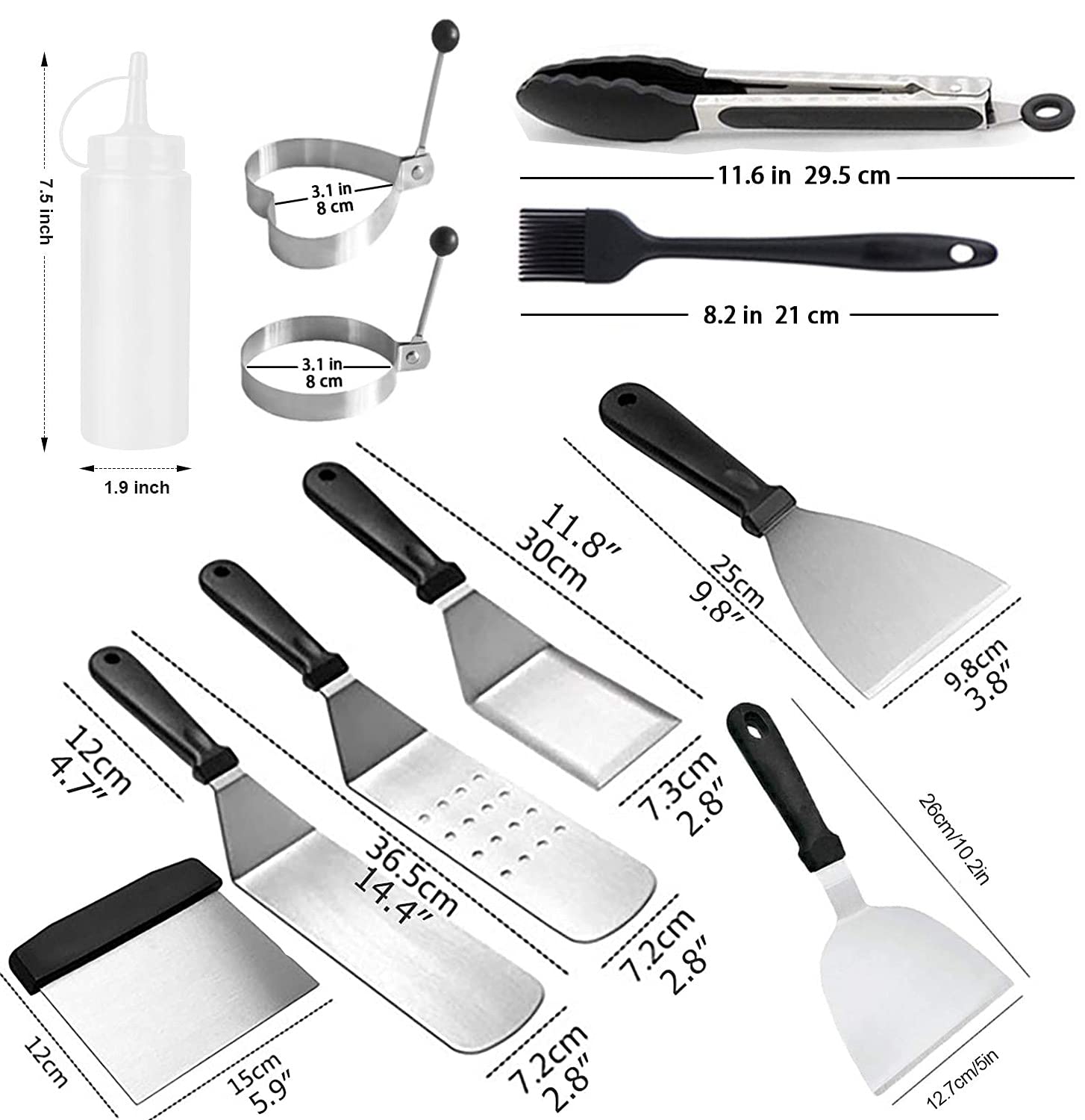 Set di Spatola e Raschietto per Barbecue, AMZMUKAUP 12 Pezzi Kit BBQ di Utensili Teppanyaki Acciaio Inox Accessori per Griglia Cucina da Campeggio, Barbecue all'aperto, Feste in Cortile