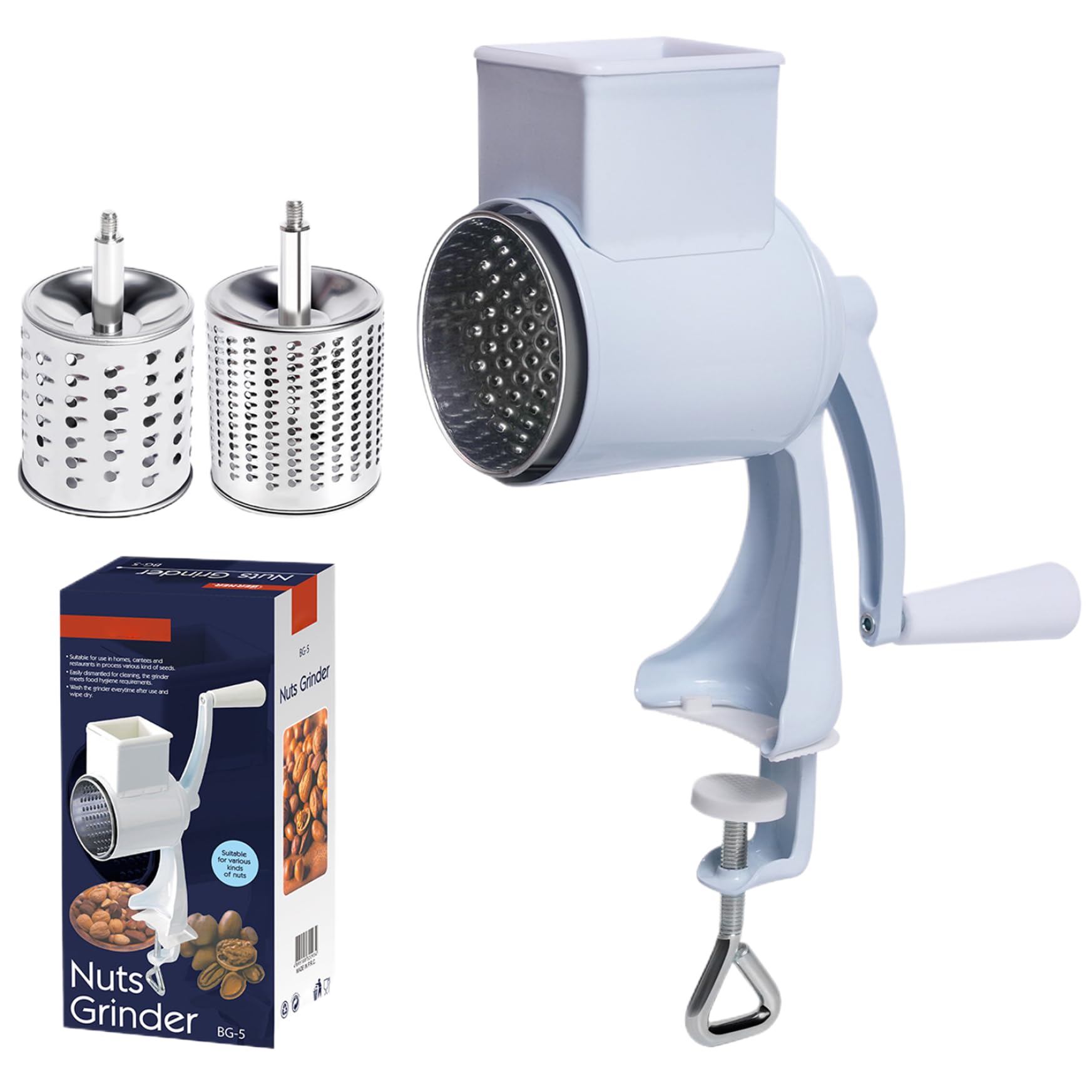 Raninero de Queso rotativo con Muelle de maní Manual de Abrazadera de Mesa con 2 Cuchillas extraíbles Cortador de Vegetales para maíz, Especias, Zanahorias de Queso rallador