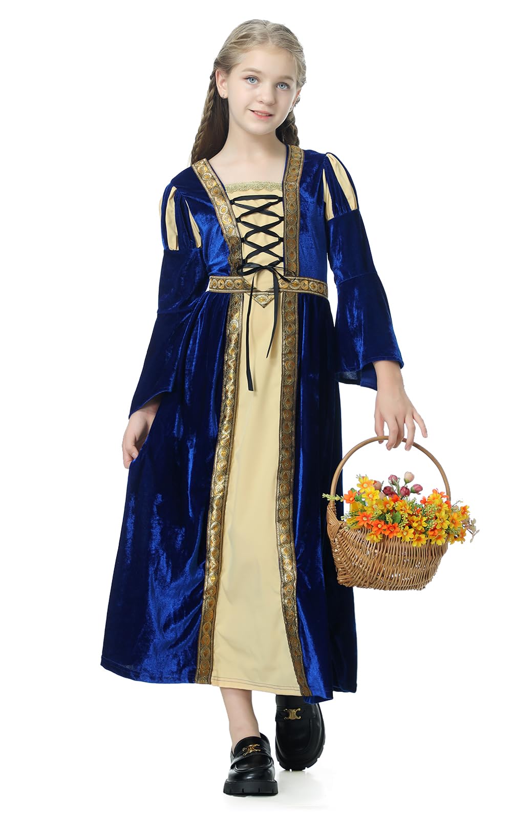yolsun Renaissance Dress Girls Costume Medieval Princess for Kids Halloween Outfit Dress Up