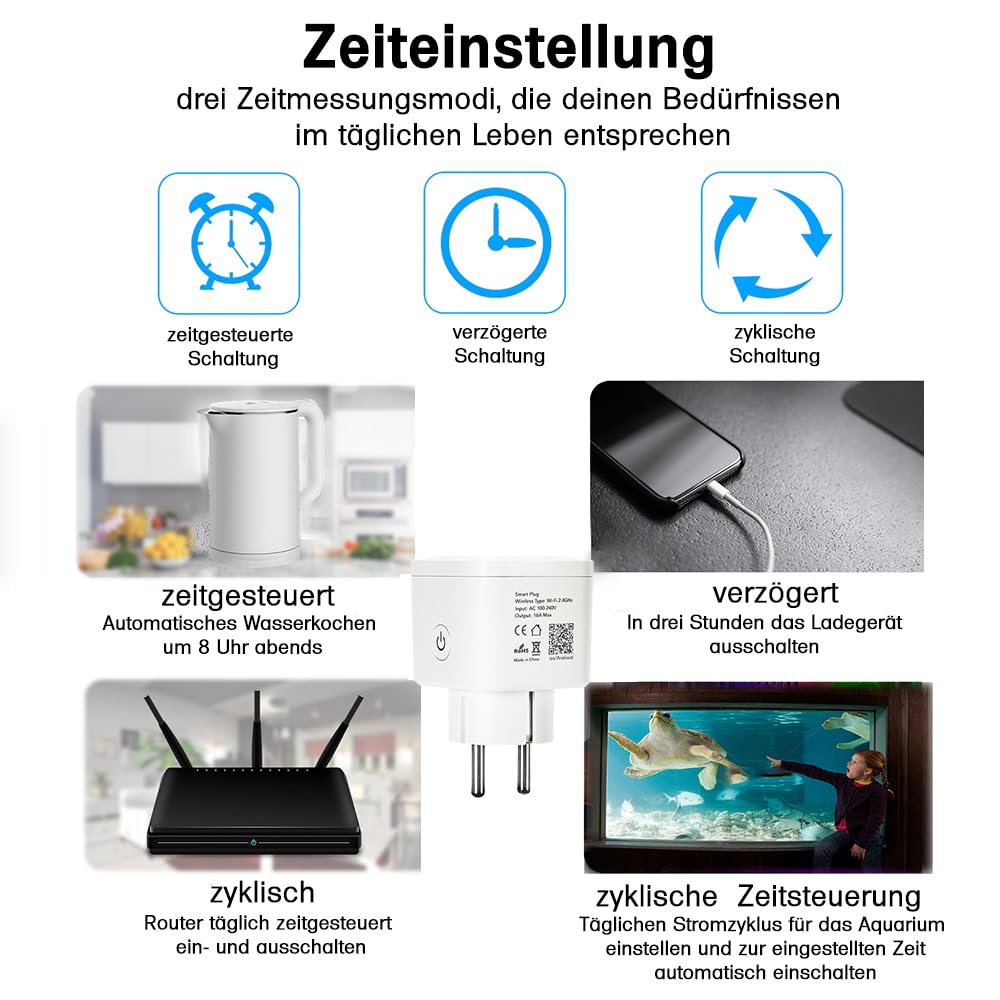 Offgridtec Prise WiFi intelligente, pilotable via application Smart Life/Tuya, suivi de la consommation en temps réel, compatible avec Alexa/Google Home, charge maximale 16 A/3680 W (6 pièces)