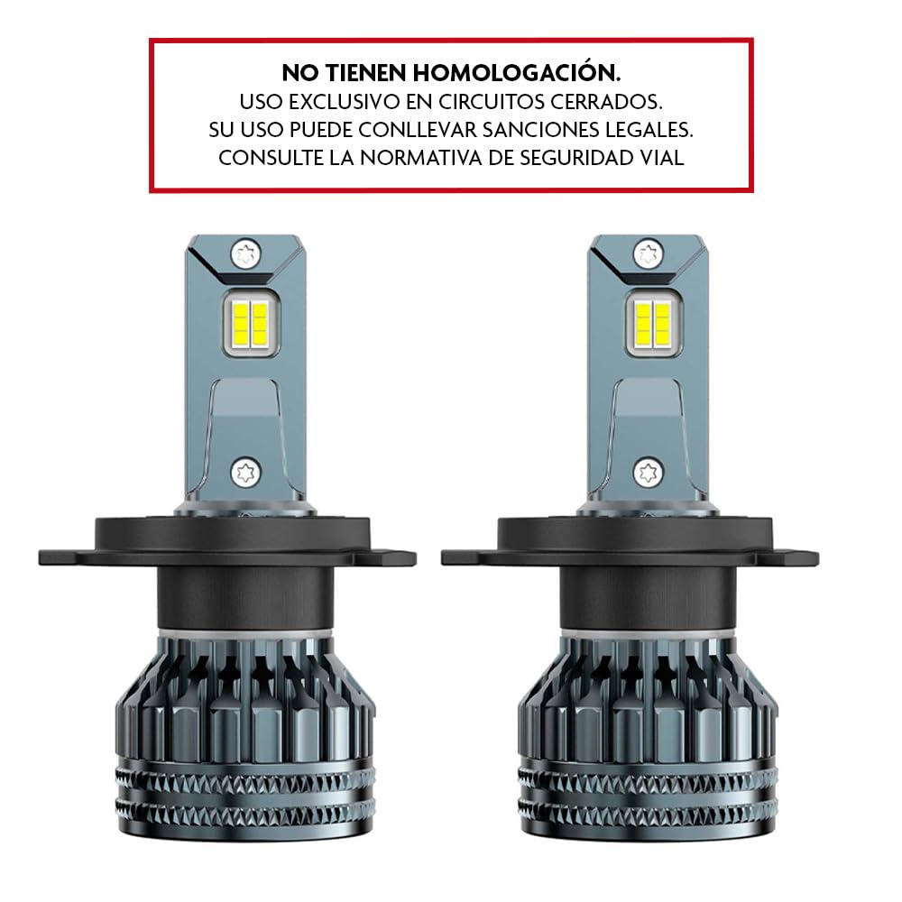 KRAWEHL - Estuche 2 Bombillas de Faro LED Halógenas H-4 - Luz Brillante y Blanca - 12/24 V - 100% Homologada - Bombilla para Coche, Moto y Camión - Luces de Carretera, Cruce, Antiniebla o Diurna