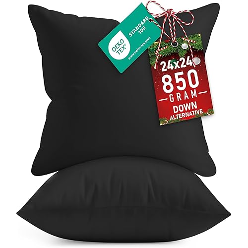 Utopia Bedding Throw Pillows Insert (Pack of 2, Black) - 24 x 24 Inches Bed and Couch Pillows - Indoor Decorative Pillow