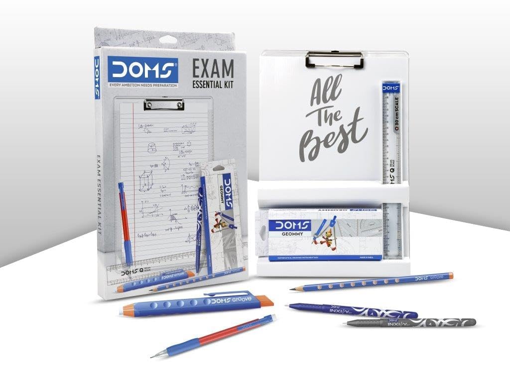 DOMS EXAM Essential KIT, Writing pad, Geometry Box, Pen, Pencil, Erasers, Mechanical Pencil