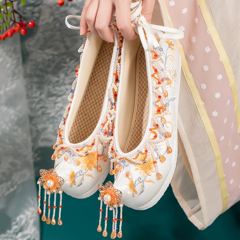 Hanfu-Upturned-Shoes-Beaded-Pearl-Embroidered-Ancient-Chinese-Traditional-Style-Cloth-Bow-Inner-Height-Color-As-Shown-Size-35
