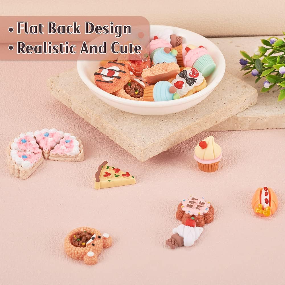 Pandahall 64Pcs Food Resin Flatback Charms Opaque Cupcake Ice Cream Bread Pizza Dessert Imitation Food Resin Cabochons Cute Flatback Mini Food Charms Beads for Hair Clip Crafts Jewelry Making - Image 2