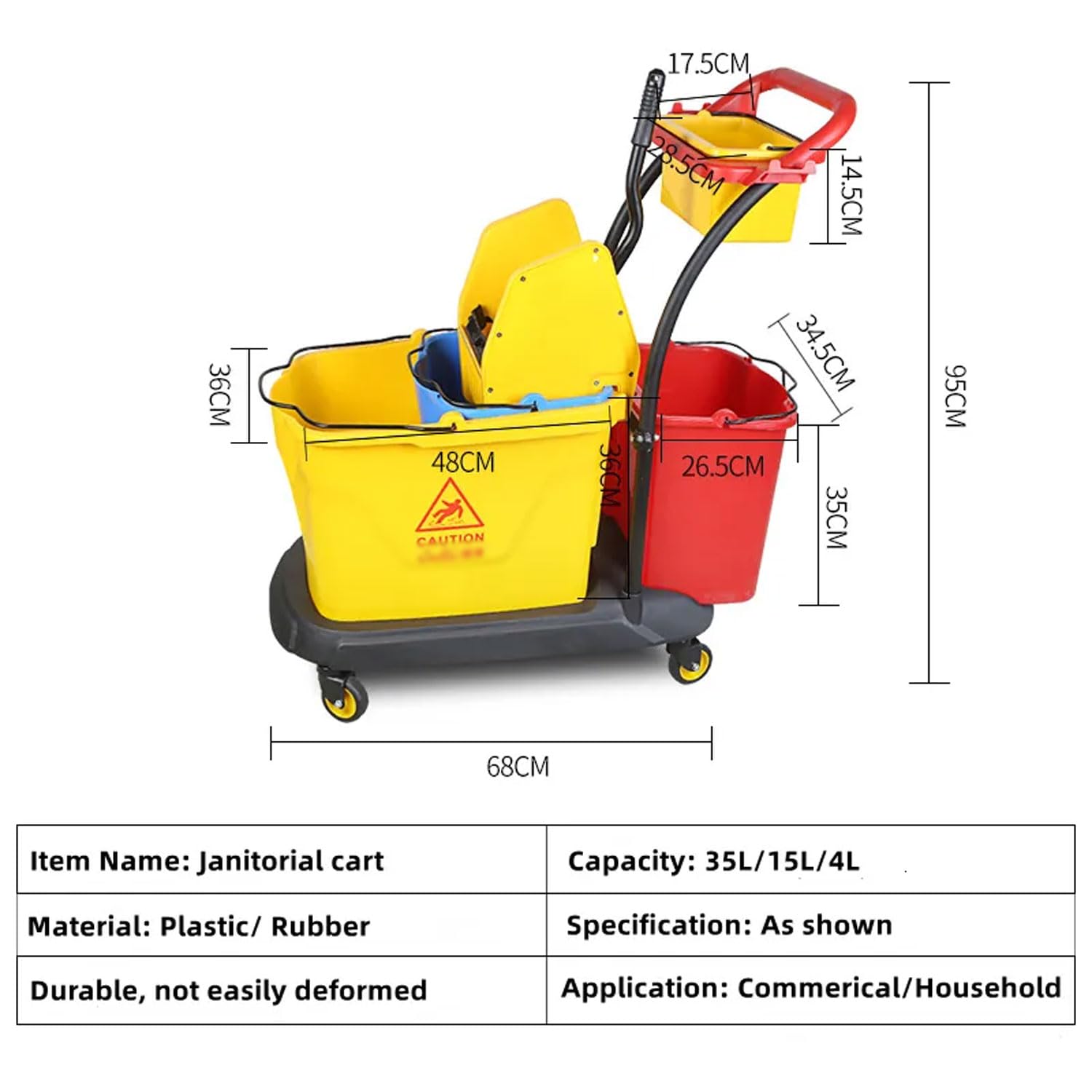 Chariot de Nettoyage Commercial, Seau à vadrouille Amovible de 35 L, Camion de Presse à Eau Multifonctionnel à Pression descendante