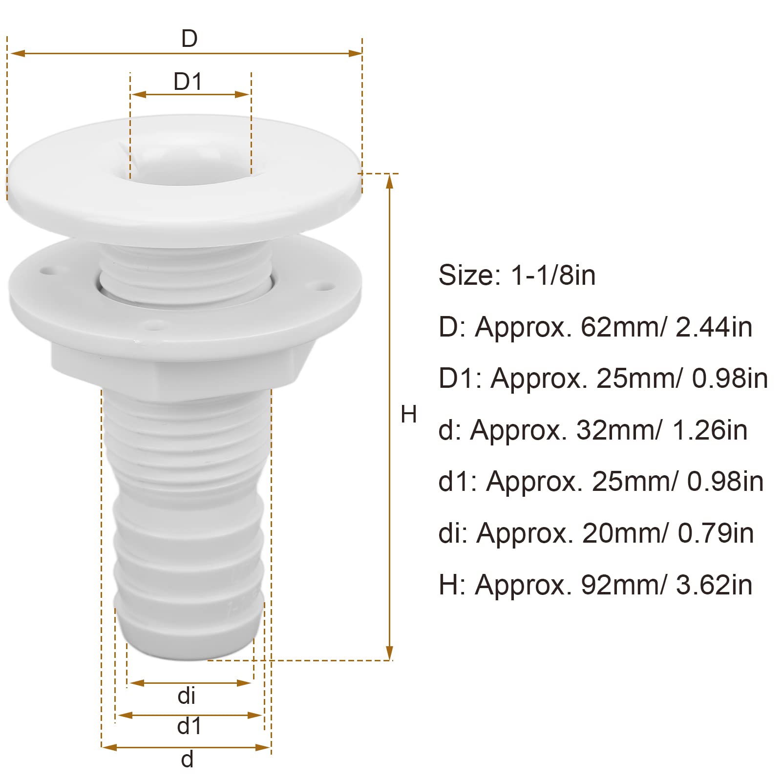 Raccordo Passascafo 1-1/8 per Barche Connessione Passascafo Raccordo Tubo Bianco in Plastica ABS per Impianto Idraulico di Bordo