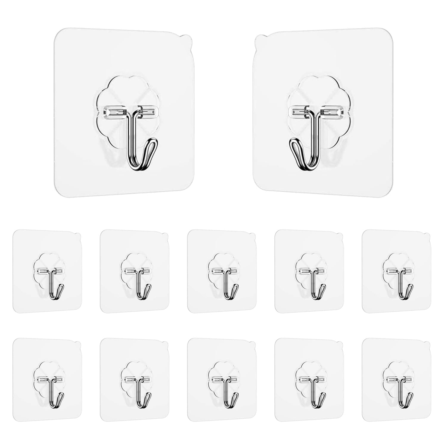 Jedebartey Transparent Adhesive Hooks, 12Pcs Self Sticky Hooks, Nail Free Heavy Duty Waterproof Plastic Stick On Wall Hook For Door Bathroom Towel Kitchen Utensils Hanging (12Pcs)