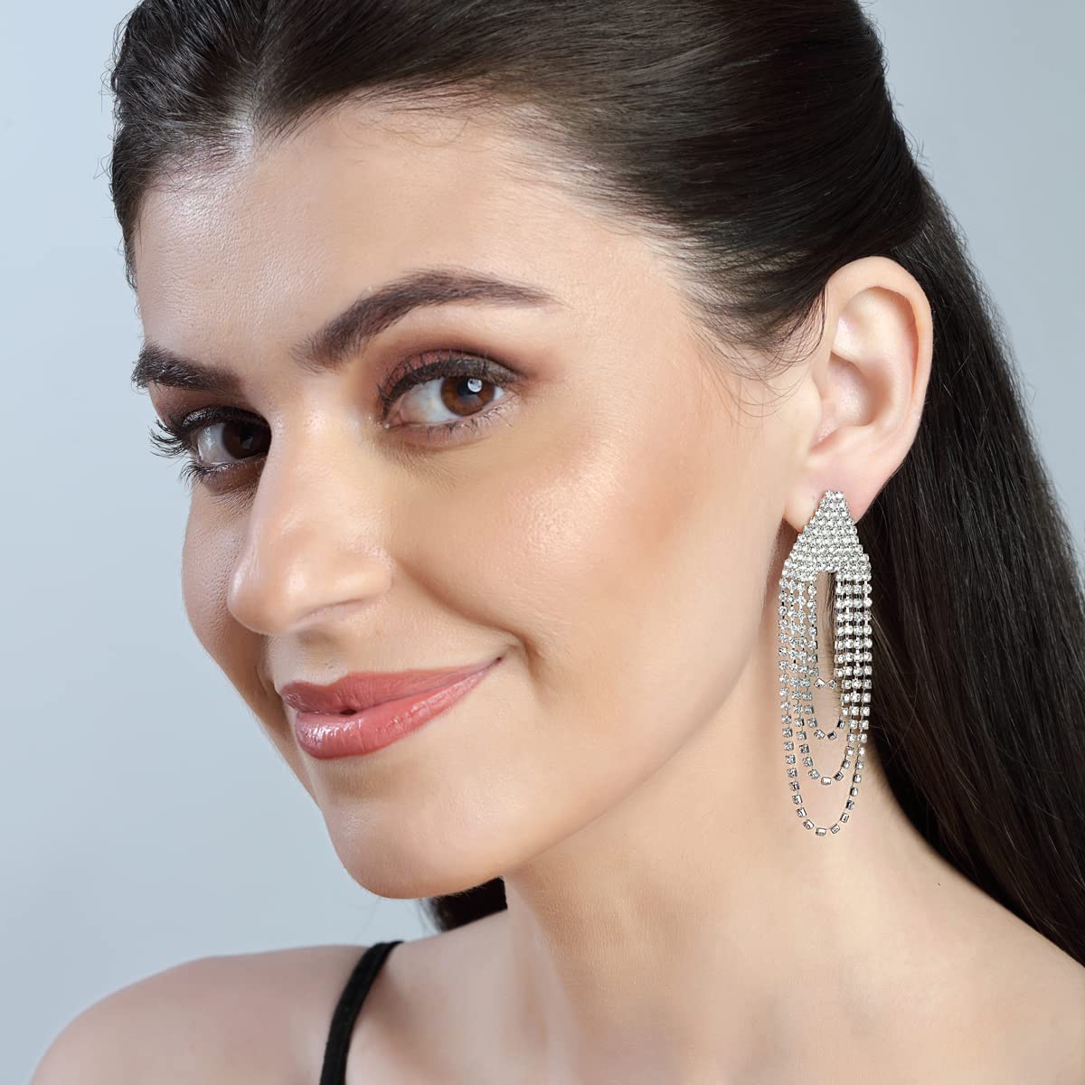 Stunning Rhinestones Studded Contemporary Multilayer Dangle Earrings