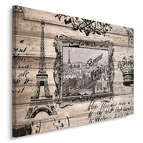 Feeby Impression sur Toile Paris XXL 120x80 cm 1 pièce Tableaux Tableau Mural Image Photo Décoration Murale Artistique Photographie Design Chambre Salon Cuisine Tour Eiffel Rustique Noir