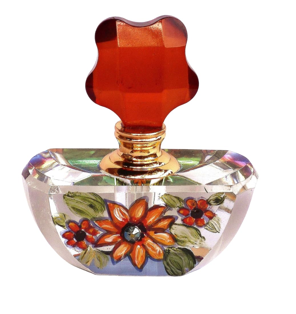 Large Empty Refillable Floral Glass Perfume Bottle with Hand Painted Sunflowers Dauber Stick Boho Bedroom Vanity Decor