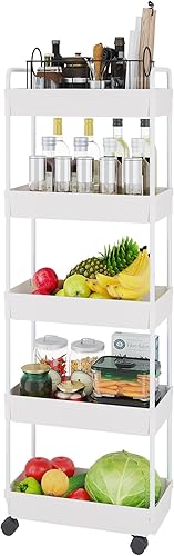 Miniatura 2 de Buzowruil Carrito de almacenamiento rodante de 5 niveles, organizador de estantería móvil, carrito utilitario con ruedas para cocina, baño,