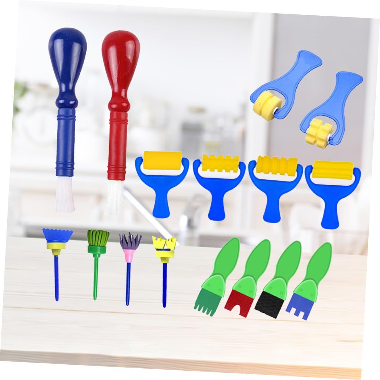 16 Piezas Pinceles Esponja para Infantil Resistentes y Seguros Kit Artístico Colorido para Educación Temprana y Manualidades