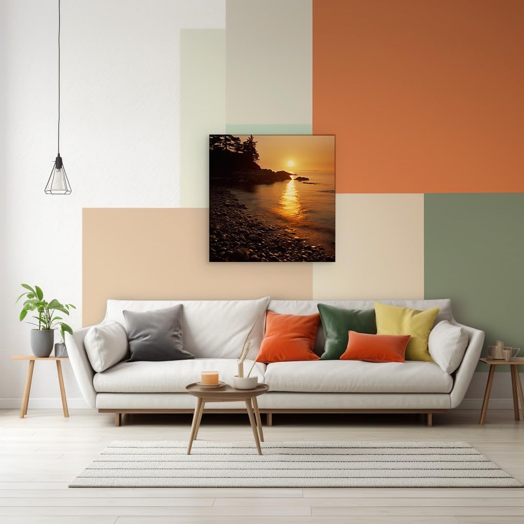 Canvas for Living room. Sunset Serenity on a Rocky Seashore, 27 x 18 inch Canvas Wall Art - Contemporary Masterpieces - Modern Home Decor