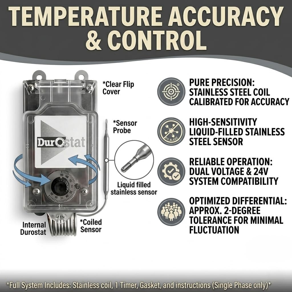 DuroStat NEMA 4 Waterproof Mechanical Thermostat - 30°F to 110°F - Range Heavy Duty Heating & Cooling Controller for Greenhouses, Barns and Garages
