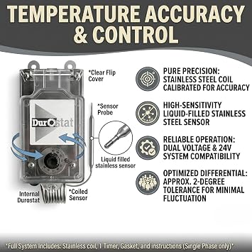 DuroStat NEMA 4 Waterproof Mechanical Thermostat 30F to 110F | NEMA 4 Waterproof Rating, 30F to 110F Range, Heavy-Duty Heating & Cooling, Industrial Climate Control, Greenhouse & Barn
