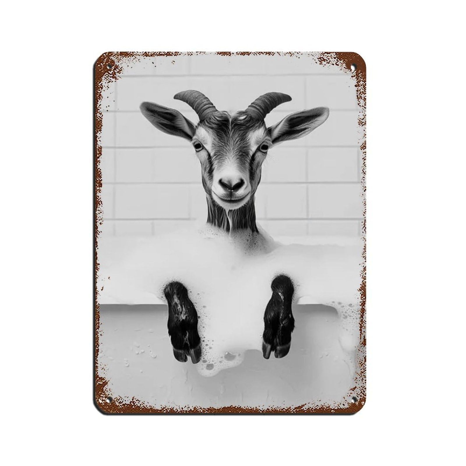 Goat in The Bathtub, Cute Bathroom Art Retro Poster Metal Tin Sign Chic Art Retro Iron Painting Bar People Cave Cafe Family Garage Poster Wall Decoration 12x16inch(30x40cm)