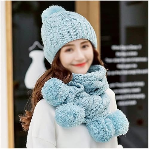 Merlins Market Sombrero de invierno para mujer de terciopelo cálido lindo bufanda de punto de dos piezas para otoño e invierno protección de oídos